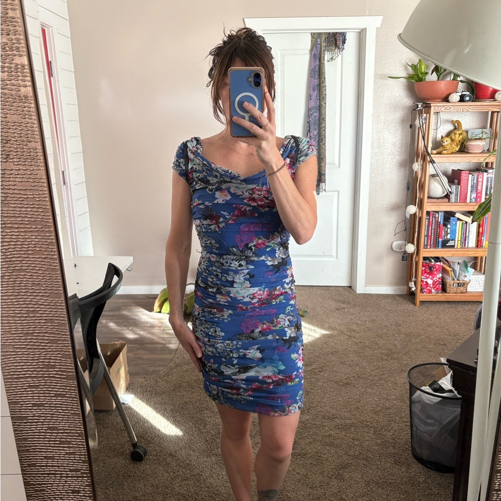 bebe Blue Floral Mini Dress